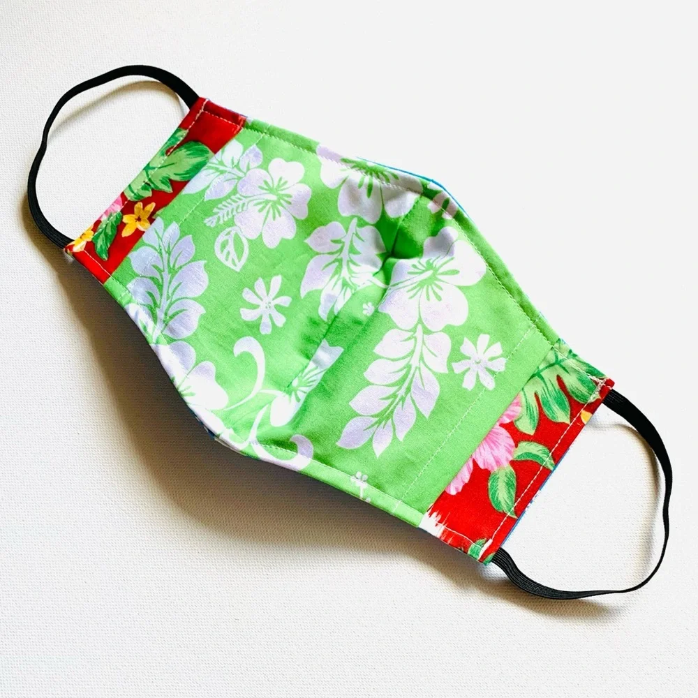 NEW Handmade Hawaiian Hibiscus Print Face Mask in Blue